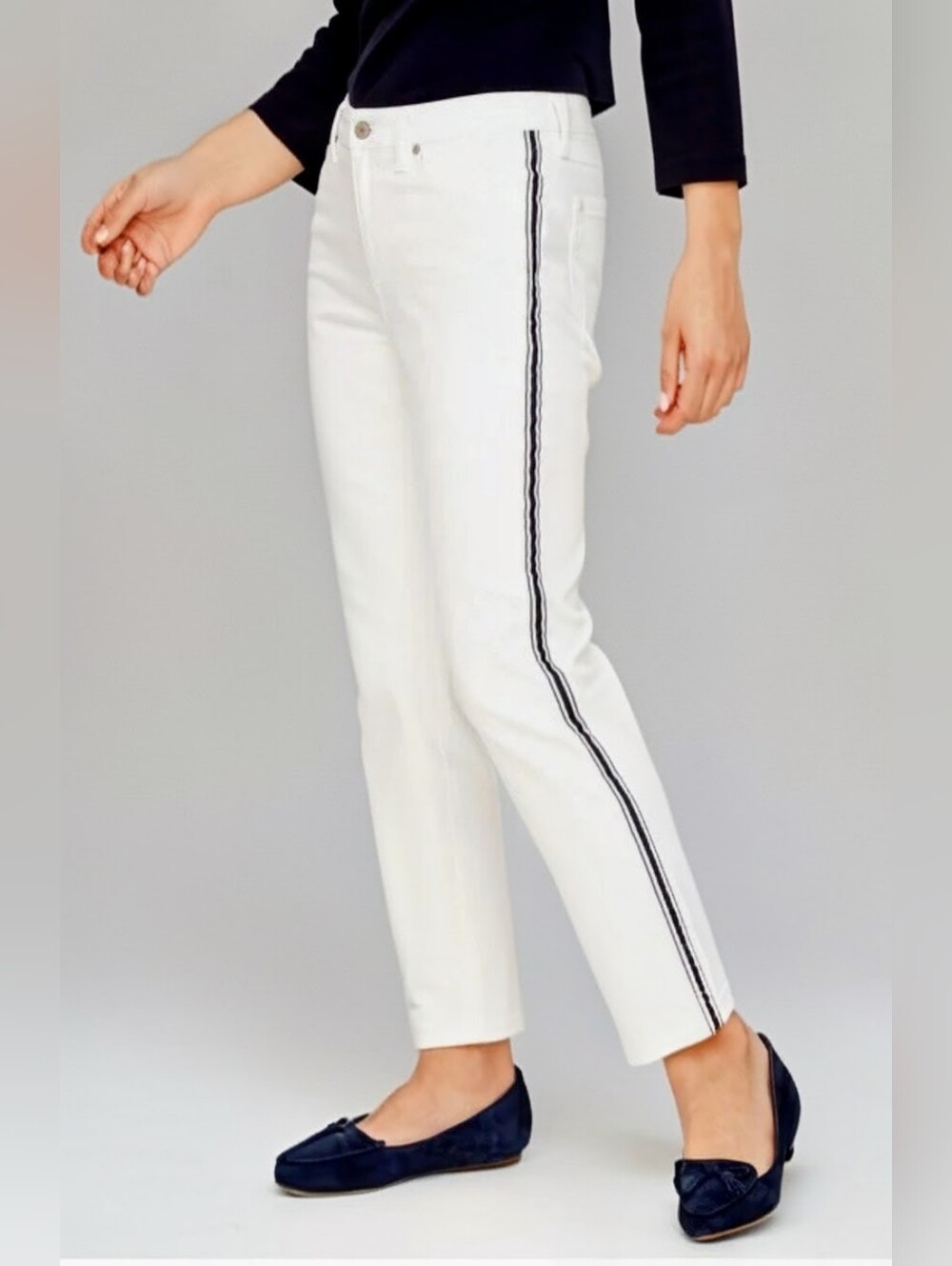 Talbots White Jeans with Black Side Stripe